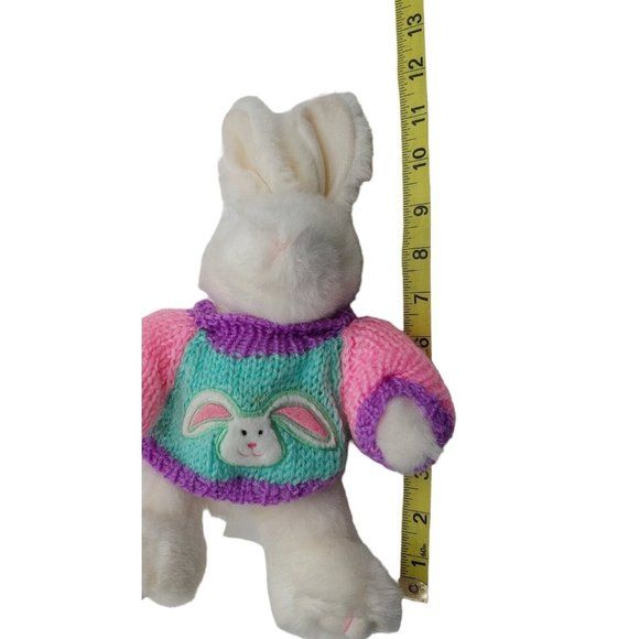 Main Joy White Bunny Rabbit Plush Stuffed Animal In Pastel Sweater 9” Easter - Picture 8 of 8